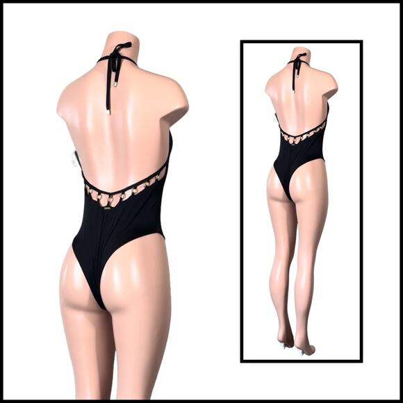 Beach Bunny Black Ireland Coated Rings One Piece SZ M $249 - Picture 8 of 11